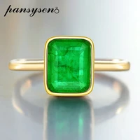 pansysen 18k gold color emerald rings for women vintage real silver 925 ring mens jewelry brand anniversary party gift wholesale