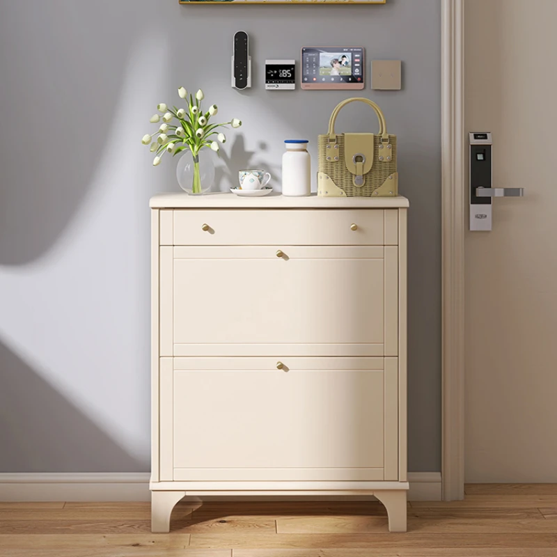 

XK Solid Wood Tilting Shoe Cabinet with Drawer Home Doorway Ultra-Thin Entrance Cabinet Modern