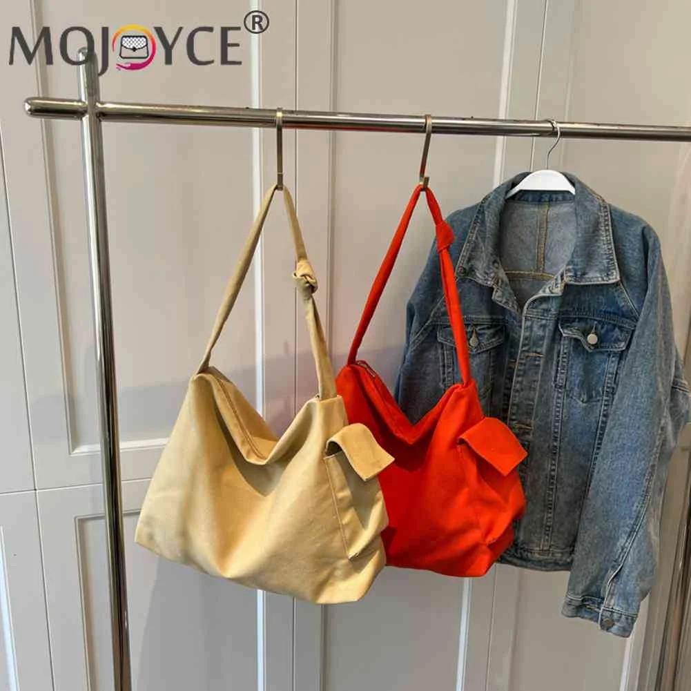 

Canvas Shoulder Handbags Large-capacity Simple Ladies Tote Handbags Portable Purses Handbags Side Pocket for Daily Life