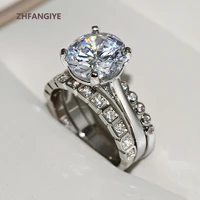 luxury 925 silver jewelry rings 3 in 1 zircon gemstones finger ring set accessories for women wedding engagement promise party