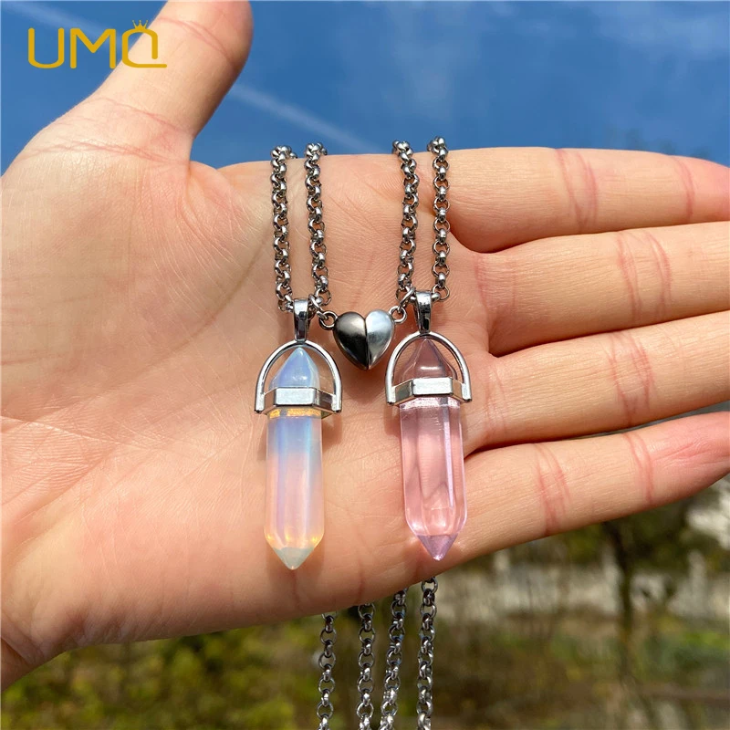 

UMQ Couple Matching Necklace Colorful Geometric Hexagon Pillar Crystal Pendant Love Couple Necklaces Friendship Fashion Jewelry