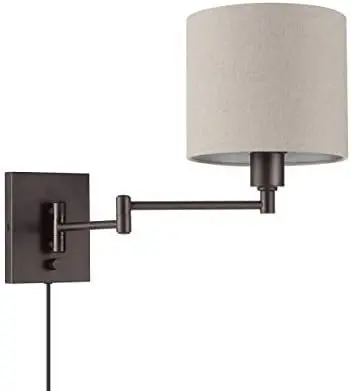 

Anderson 1-Light Plug-in Swing-Arm Sconce, Dark Bronze, Beige Fabric Shade, Rotary Switch On Backplate, Bulb Included