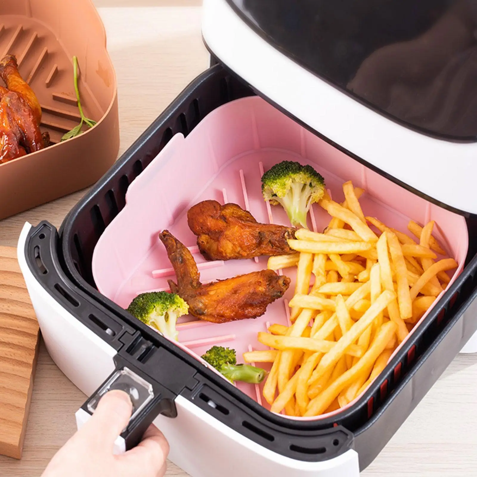 

Silicone Air Fryer Pot Tray BBQ Barbecue Pad Plate Safe Pot Reusable Mold Airfryer Food Accessory Oven Kitchen Baking D1F4