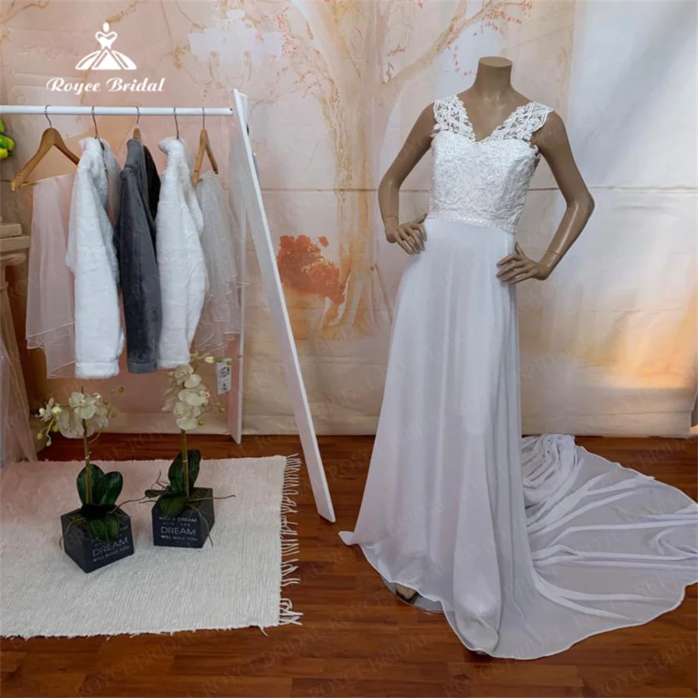 Очаровательные свадебные платья с V-образным вырезом Пляжное кружевное