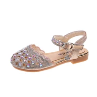 summer shoes girl pink crystal hollow out sandals children from 2 to 12 years kids silver rhinestone soft cow muscle sole sandal