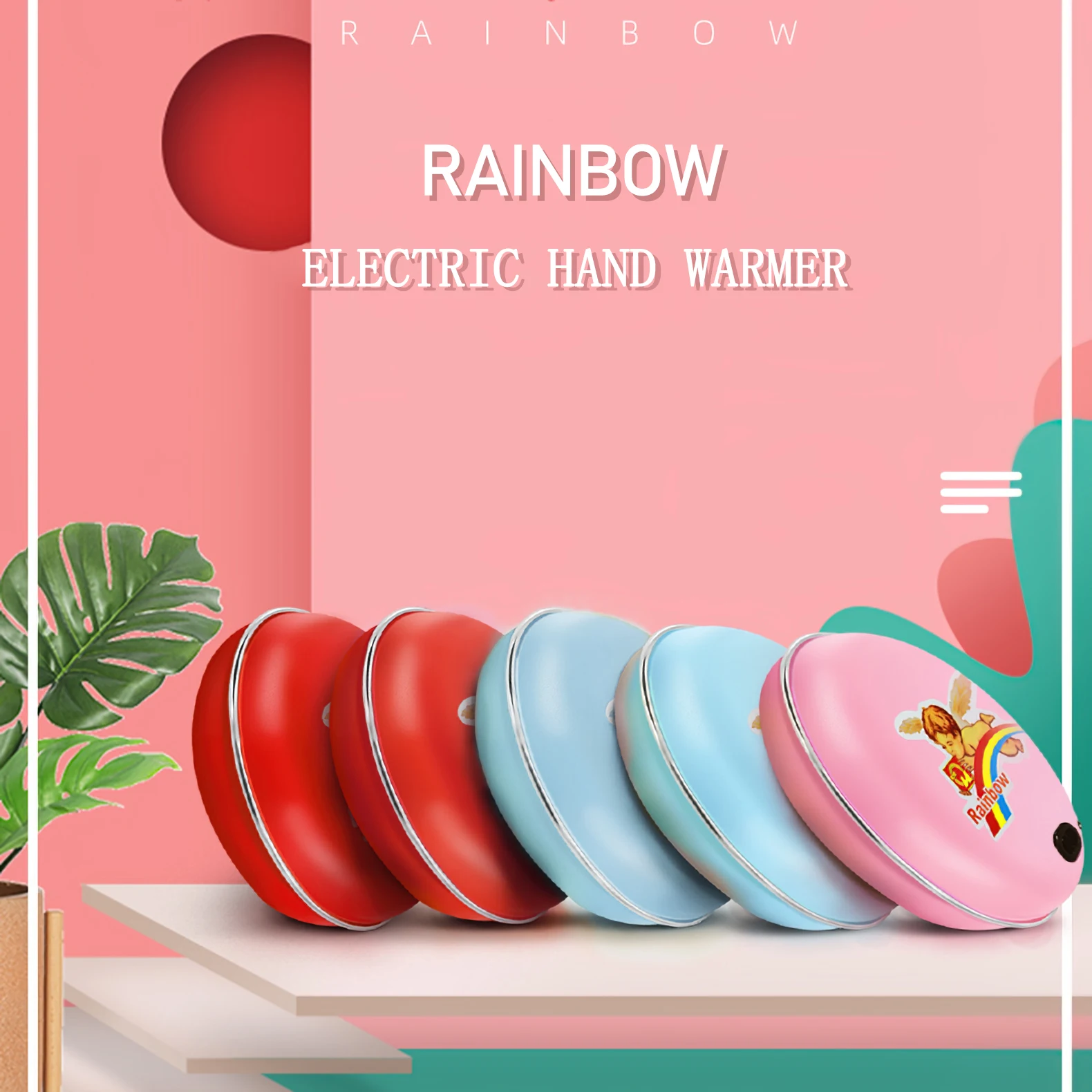 

Rainbow Electric Heating Hand Warmer Heat Pack Rechargeable Portable Mini Travel Student Safety Handwarmer w/Bag S/M/L