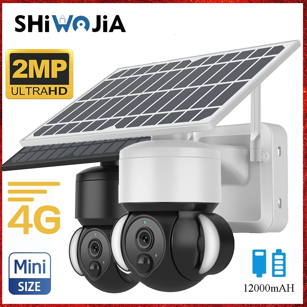 

SHIWOJIA Outdoor 4G SIM Home Smart Camera Solar Wireless Security Cam Video Surveillance 5W Solar Panel Cctv Built-in Battery