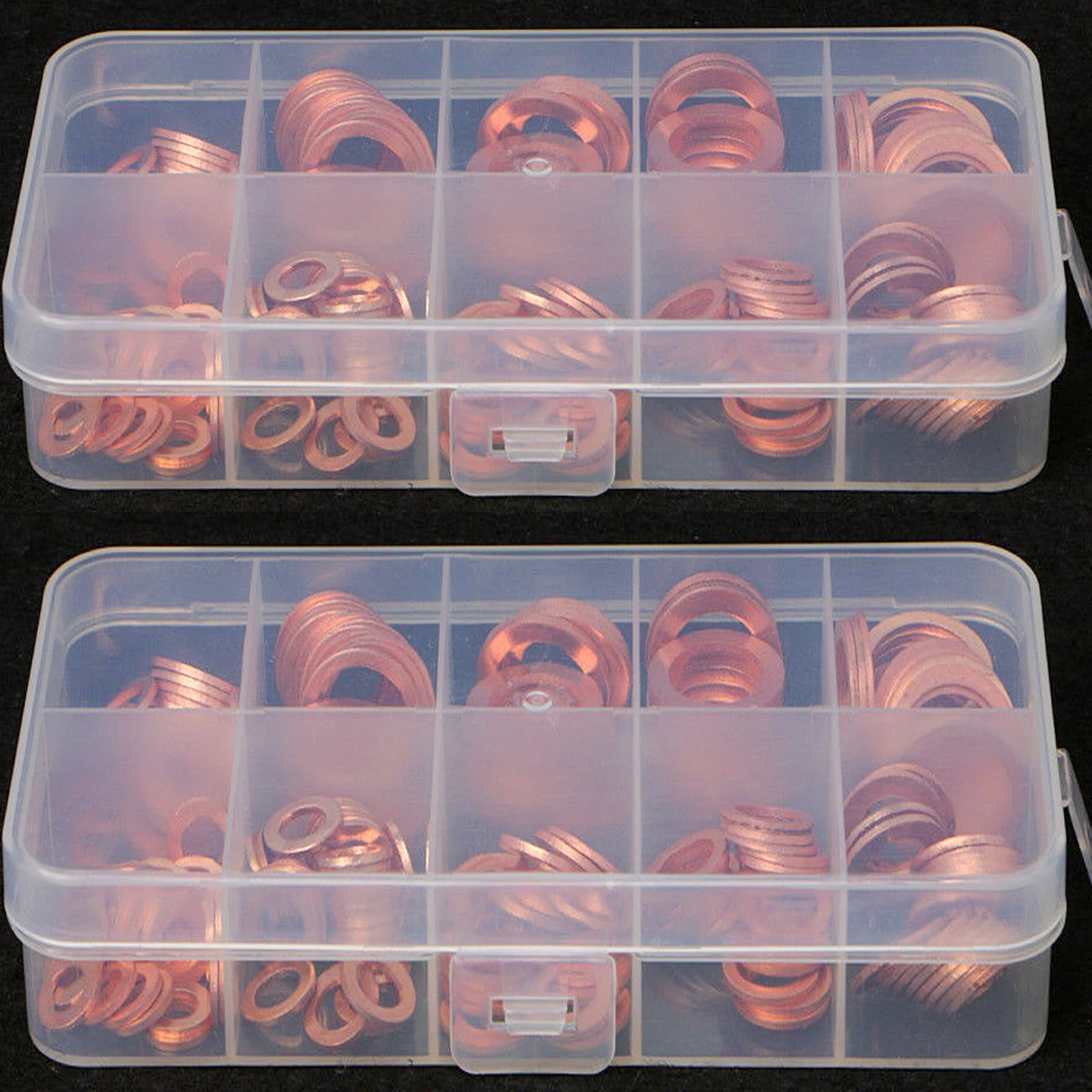 

100/200 шт. медная шайба, прокладка, гайка и болт, набор плоских кольцевых уплотнений, ассортиментный комплект с коробкой M5/M6/M8/M10/M12/M14 для заглушек поддона, новый