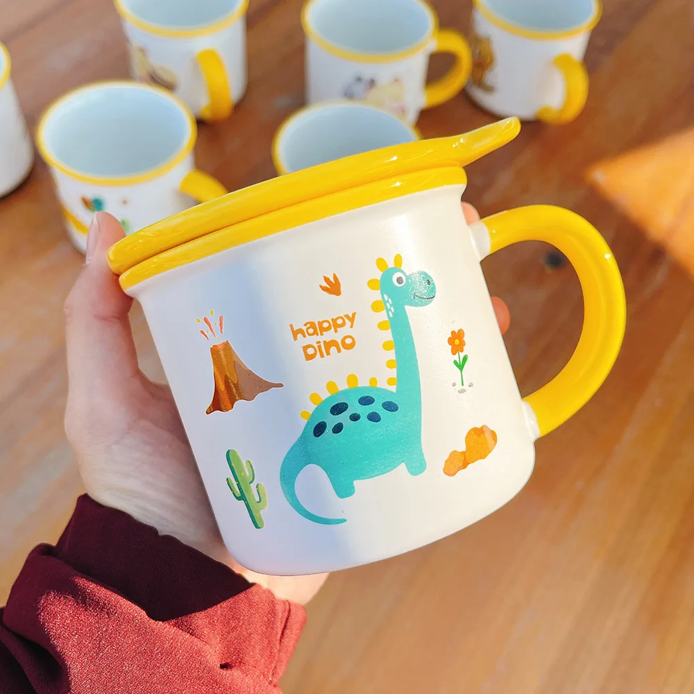 

New Ins Children's Breakfast Cup Ceramic Cup Milk Cup Dessert Plate Gift Eco Friendly Funny Coffee Cups Cartoon Dinosaur Mug