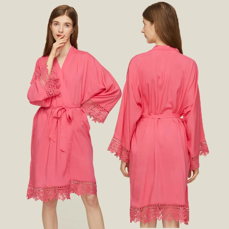 Bridesmaid Robes Rayon Cotton Robe Bride Robe Short Satin Robe Women Wedding Robe Bathrobe Sleepwear Dressing Gown Lace Robe
