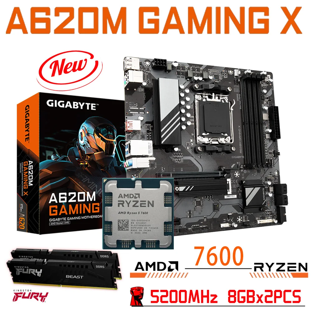 

Игровая X Материнская плата Gigabyte A620M для настольного ПК DDR5 128G с процессором AMD Ryzen 5 7600, комбинированная + Оперативная память Kingston DDR5 5200 МГц 8 Гб ...