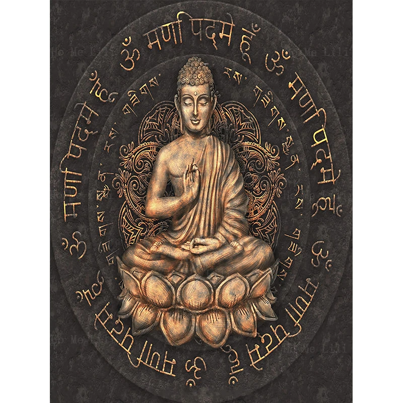 

Sakyamuni Buddha With A Spell As The Background Meditation Vintage Brown Canvas Wall Art By Ho Me Lili For Livingroom Decor