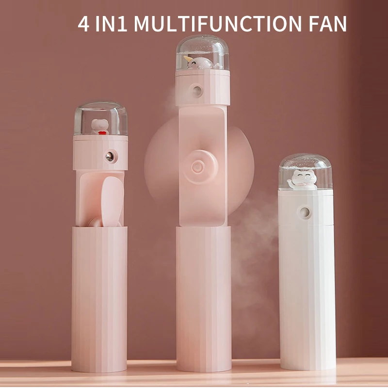 

4 In1 Multifunction Fan Portable Facial Humidifier Handheld USB Rechargeable Mini Fan Sprayer Outdoor Travel Flashlight