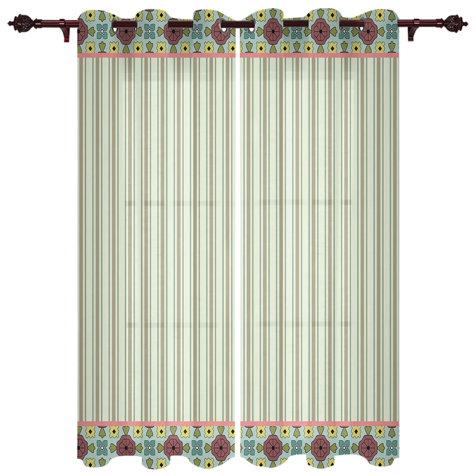 

Floral Stripes Curtains for Bedroom Living Room Window Curtain Treatments Blinds Kitchen Home Decor Drapes