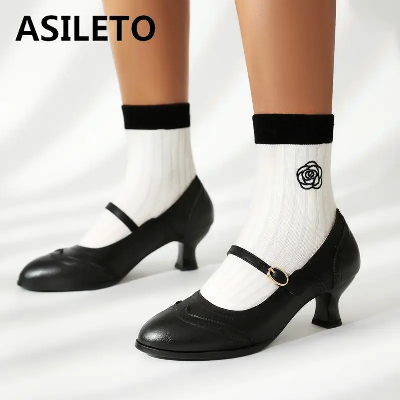 Классические женские туфли-лодочки ASILETO с круглым носком на небольших каблуках 5