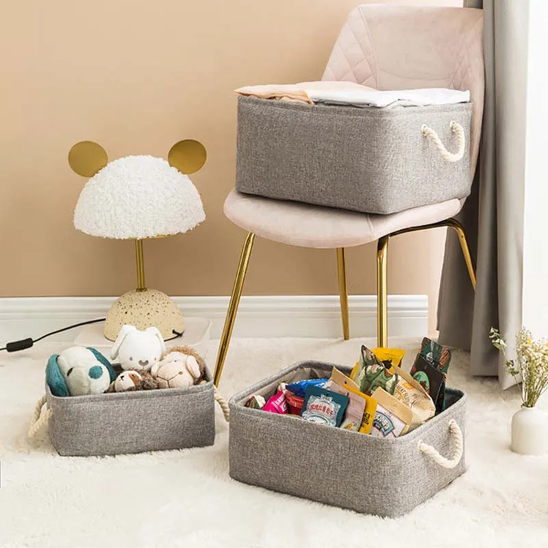 

Storage Basket Large Sturdy Foldable Linen Cotton Fabric Bin with Strong Cotton Rope Handle for Toy Home Organizer Closet