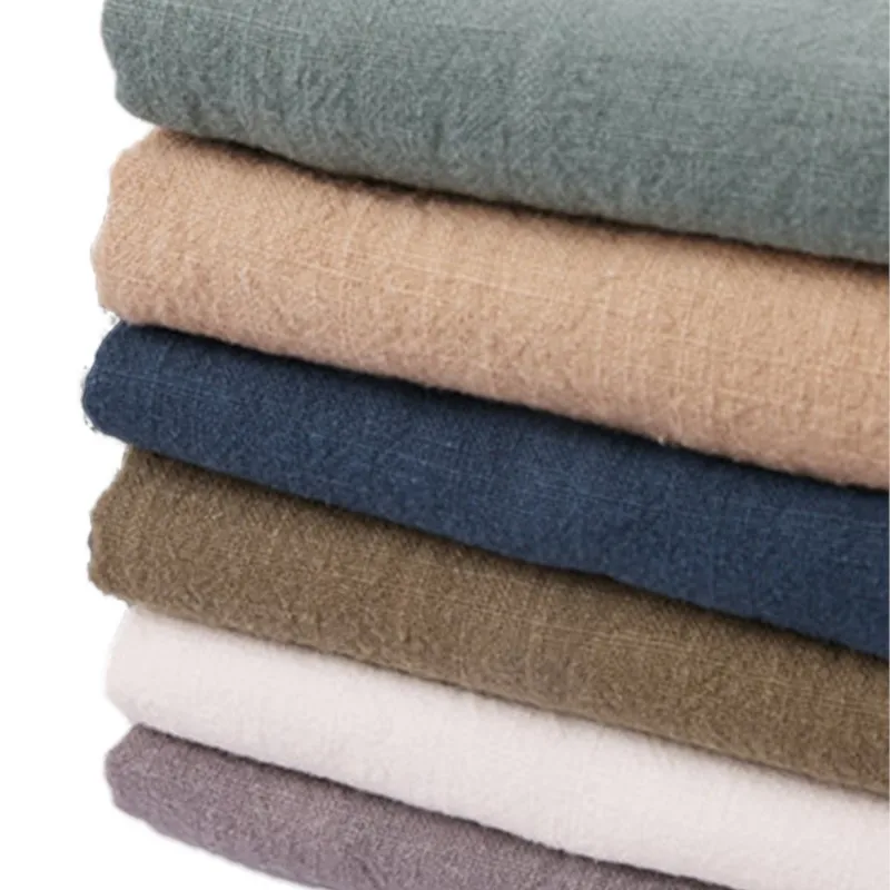 Хлопково-льняная ткань для одежды стираная однотонная винтажная утолщенная