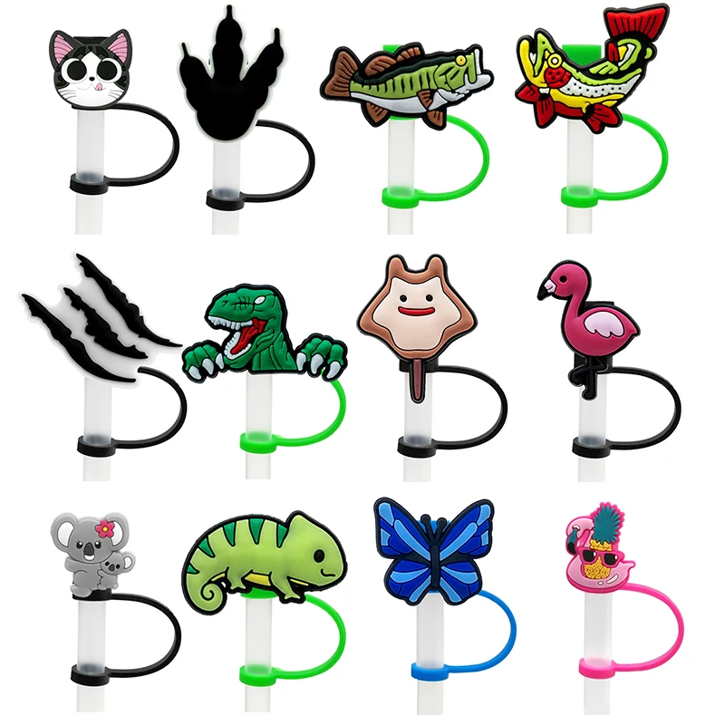 

20PCS PVC Cute Animal Straw Topper Kawaii Fish Cat Dinosaur Reusable Plastic Straw Charms Disposable Straw Accessories Gifts