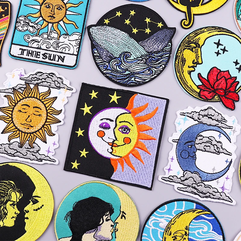 

Moon And Sun Patch Iron On Patches For Clothing Mountain Embroidered Patches On Clothes Fusible Patch For Clothes Hook Loop DIY