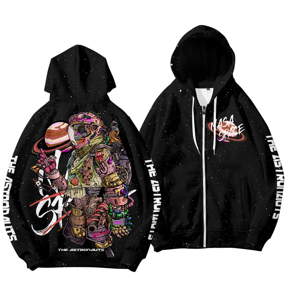 

Толстовка унисекс в стиле Харадзюку, Модный свитшот с принтом космонавта, астронавта, худи, куртка на молнии в стиле хип-хоп, брендовая одежда