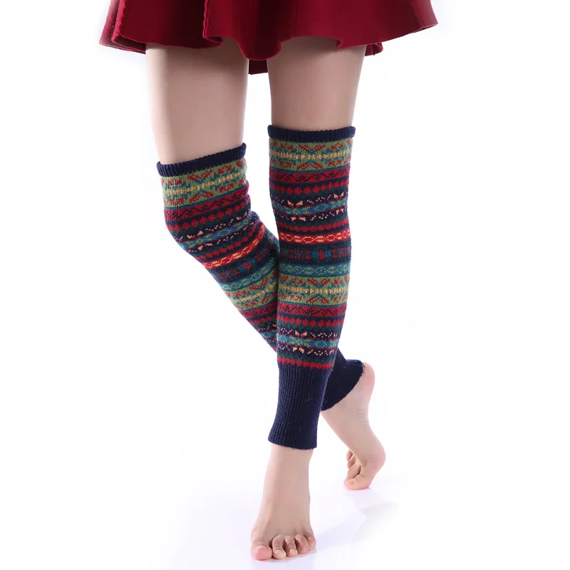 

Winter Over Knee Long Knit Cover Crochet Women Leg Warmers Legging Warm Striped Christmas Thigh Legwarmers