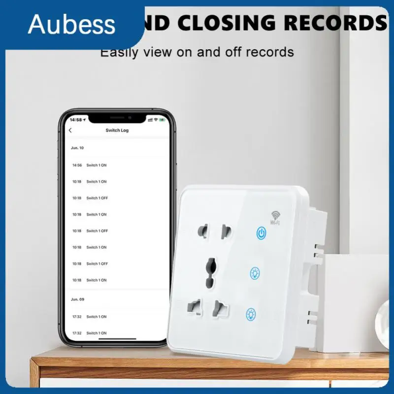 

Настенный беспроводной сенсорный выключатель Abuess, работает с Alexa Google Home, сенсорный выключатель с дистанционным управлением, таймером, двухсторонняя настенная розетка с Wi-Fi