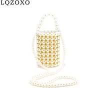 bucket design day clutch hollow out style fashion beading evening bags open style pearl handmade chain shoulder purse
