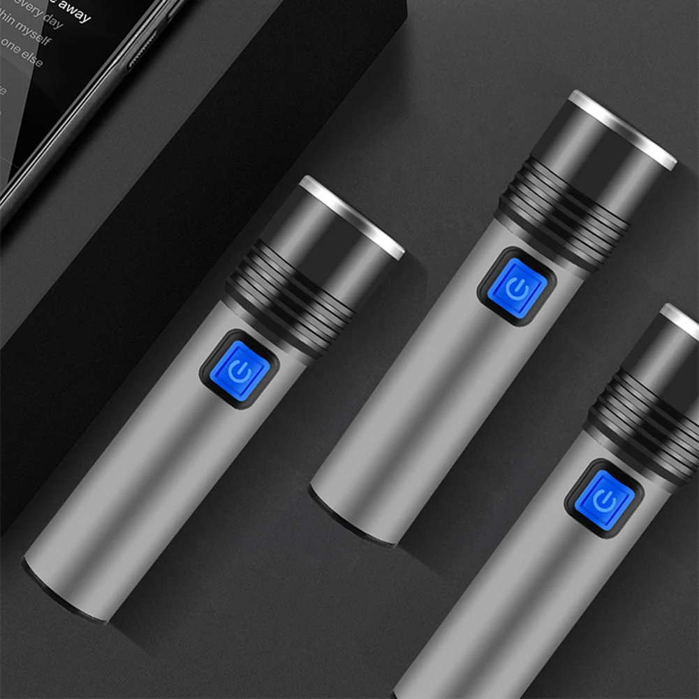 

USB Перезаряжаемый Телескопический масштабируемый светодиодный Мощный мини-фонарик из алюминиевого сплава портативный Водонепроницаемый 3...