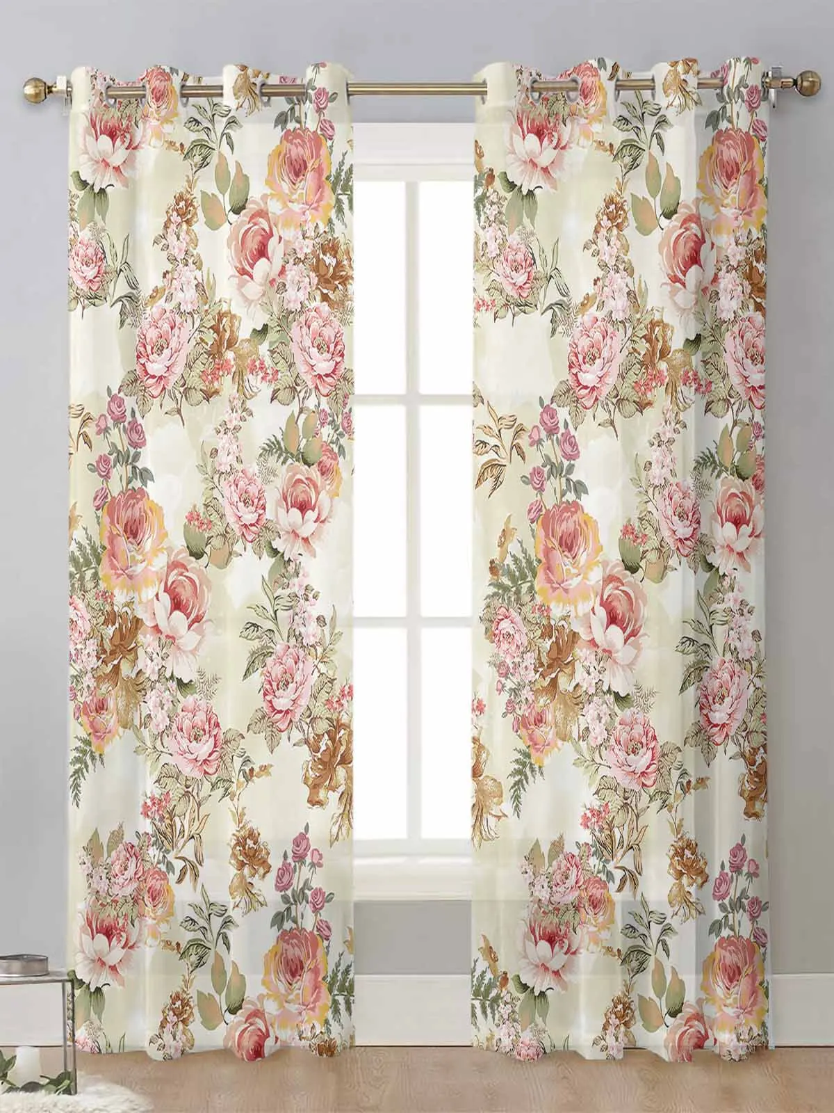 

Vintage Flower Leaf Abstract Sheer Curtains For Living Room Window Transparent Voile Tulle Curtain Cortinas Drapes Home Decor