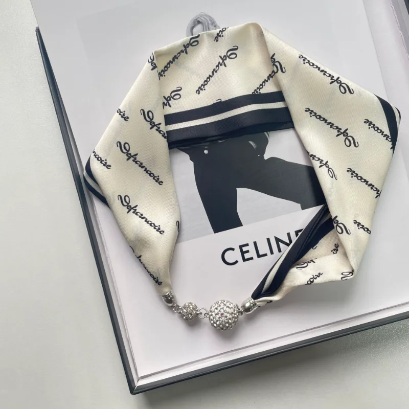 

Joker retro magnetic buckle small strip silk scarf necklace multifunctional lazy silk ribbon scarf in spring and summer