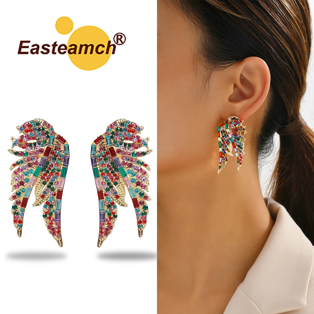 

Angel Wings Stud Earrings For Women Trendy Bohemian Vintage Luxury Colorful Crystal Modern Charm Party Unusual Gothic Jewelry