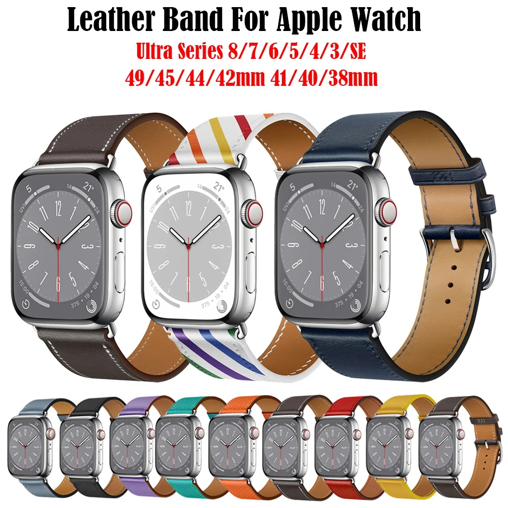

Leather strap For Apple watch band 45mm 44mm 49mm 41mm 40mm 42mm 38mm wristband correa bracelet iWatch series ultra 3 5 6 SE 7