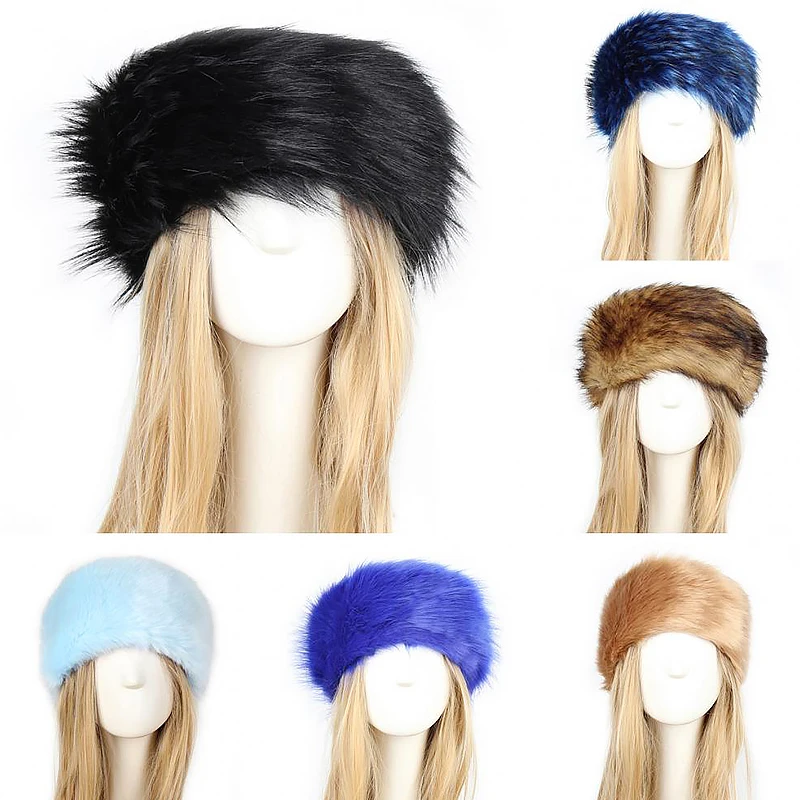 

Women Elastic Turban Hat Head Wrap Headbands Plush Hairbands Faux Fur Ear Warmer Warm Soft Outdoor Winter