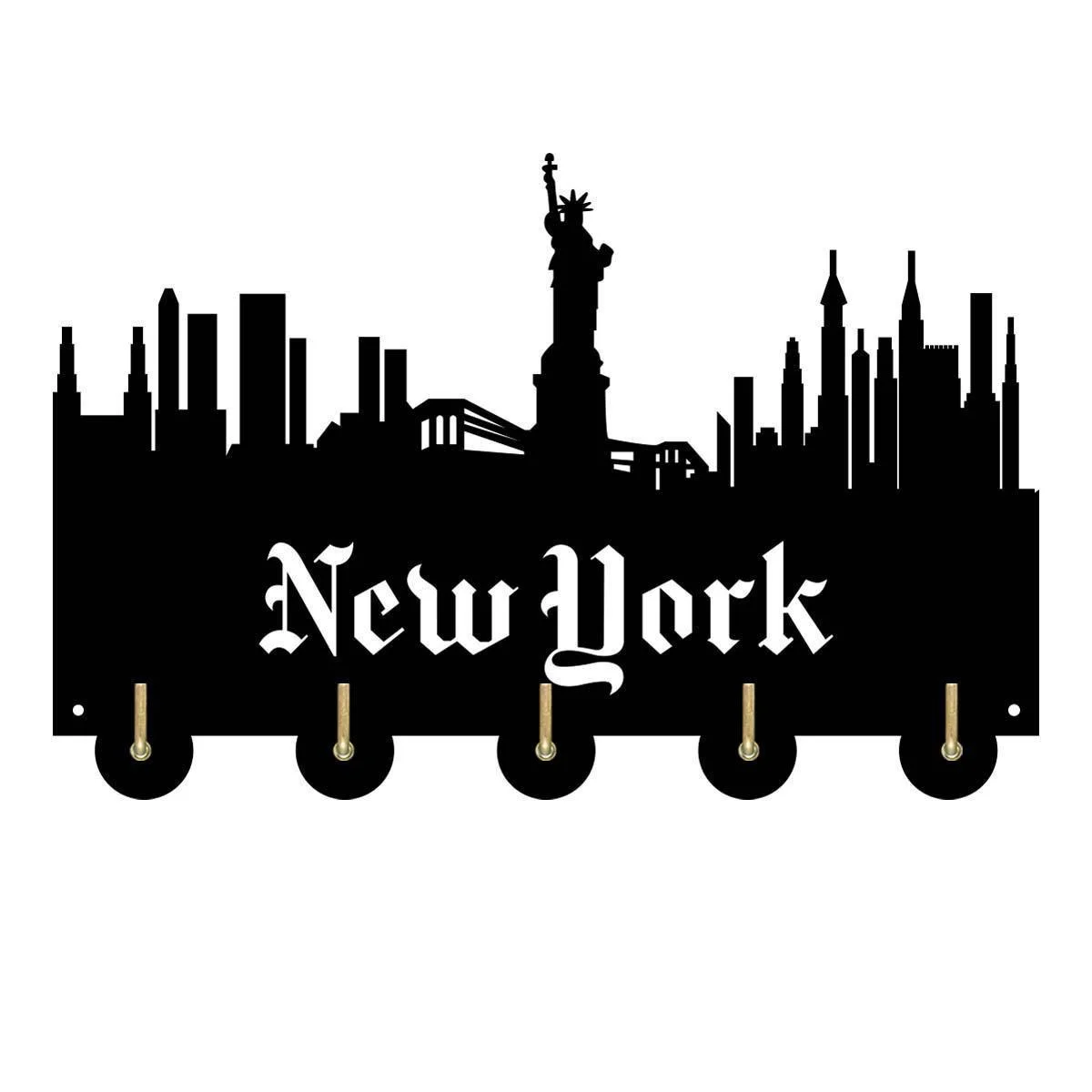 

New York City Attractions 2 Household Decor Wooden Wall Hooks Wall Hanger Coat Rack Keys Bags Clothes Multi-Purpose Keys