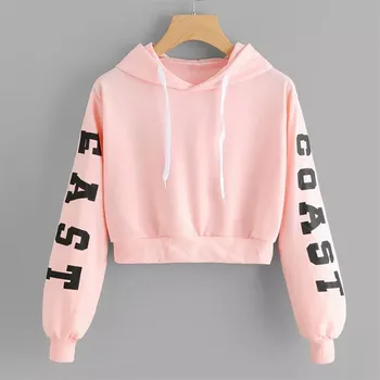 Fall Spring Women Cropped Letter Hoodies Sweatshirts 2022 Casual Long Sleeve Pullover Hoodie Female Tops 1