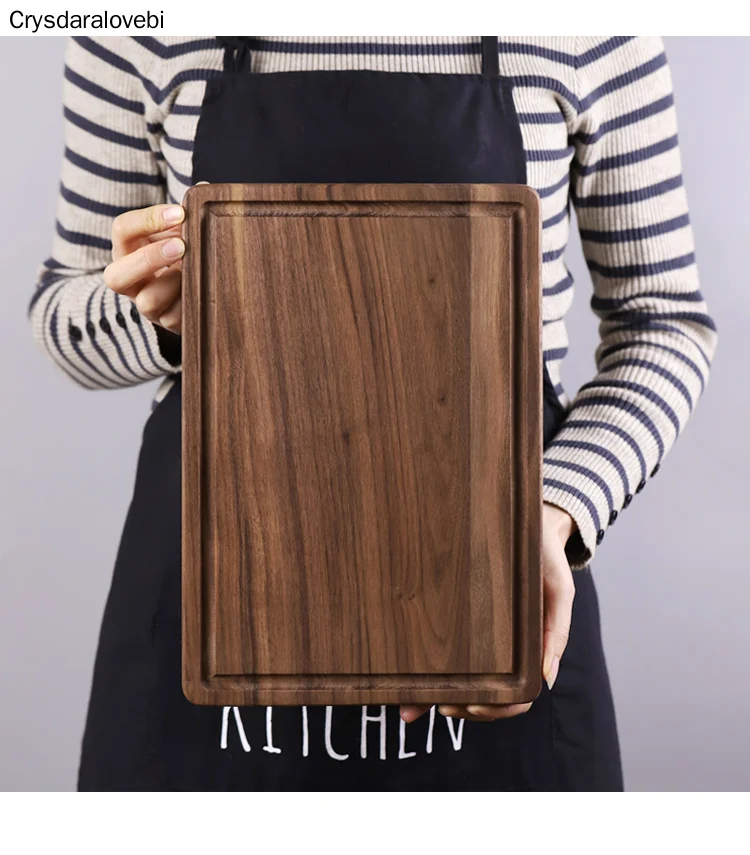 Круглая разделочная доска для пиццы из черного ореха с ручкой неокрашенная