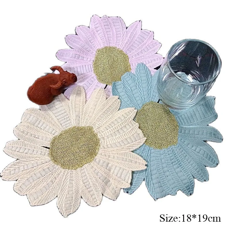 

NEW Lace chrysanthemum Embroidery table place mat Christmas dish pad Cloth placemat wedding coaster doily kitchen Accessories