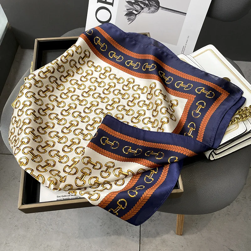 

Fashion Silk Satin Square Scarf Women letter Print Small Neckerchief Hair Bandana Female Head Scarves Shawl Foulard 2022