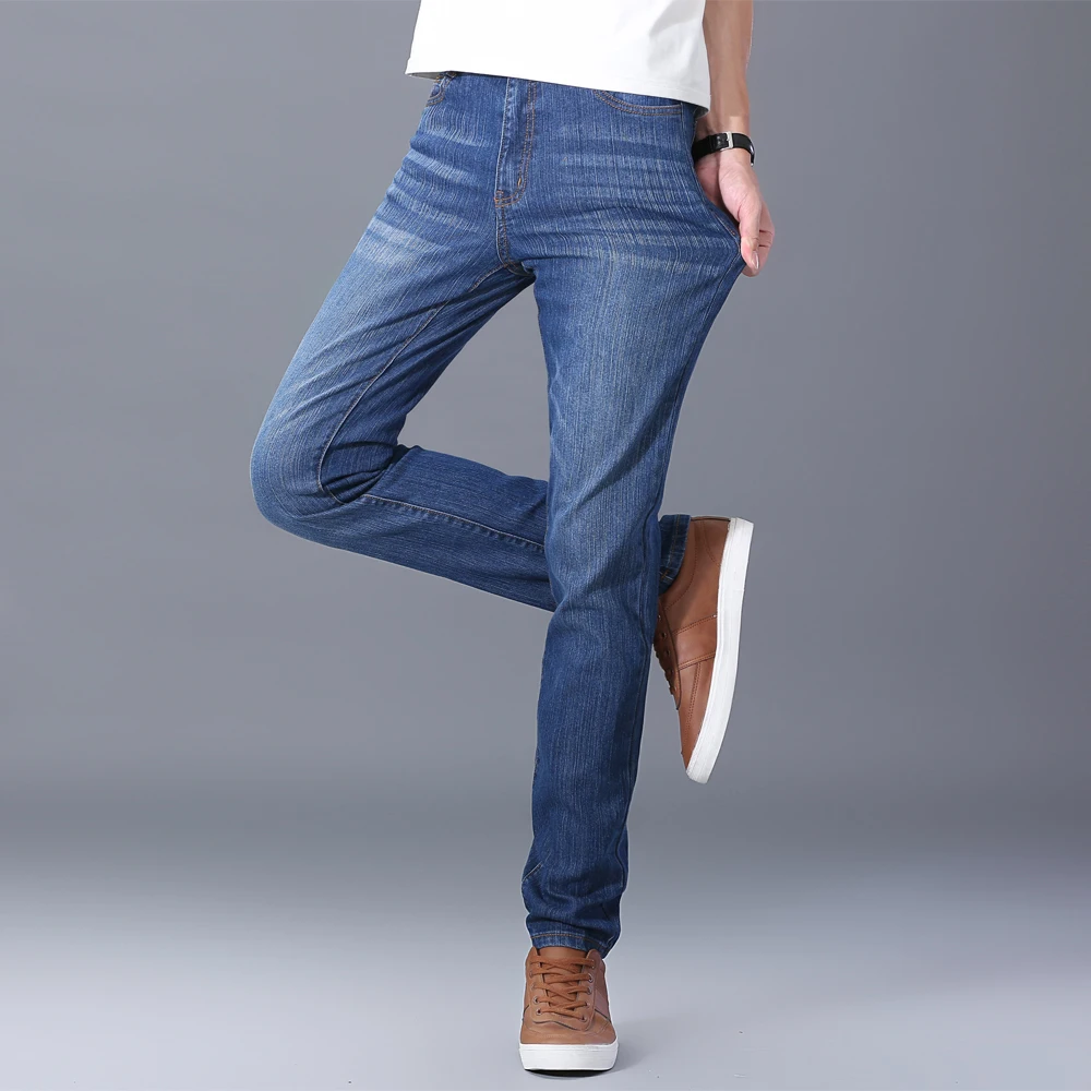 Thoshine Brand Spring Fall Men Denim Jeans Straight Fit Superior Quality Fashion Denim Pants Stretch Cowboy Trousers
