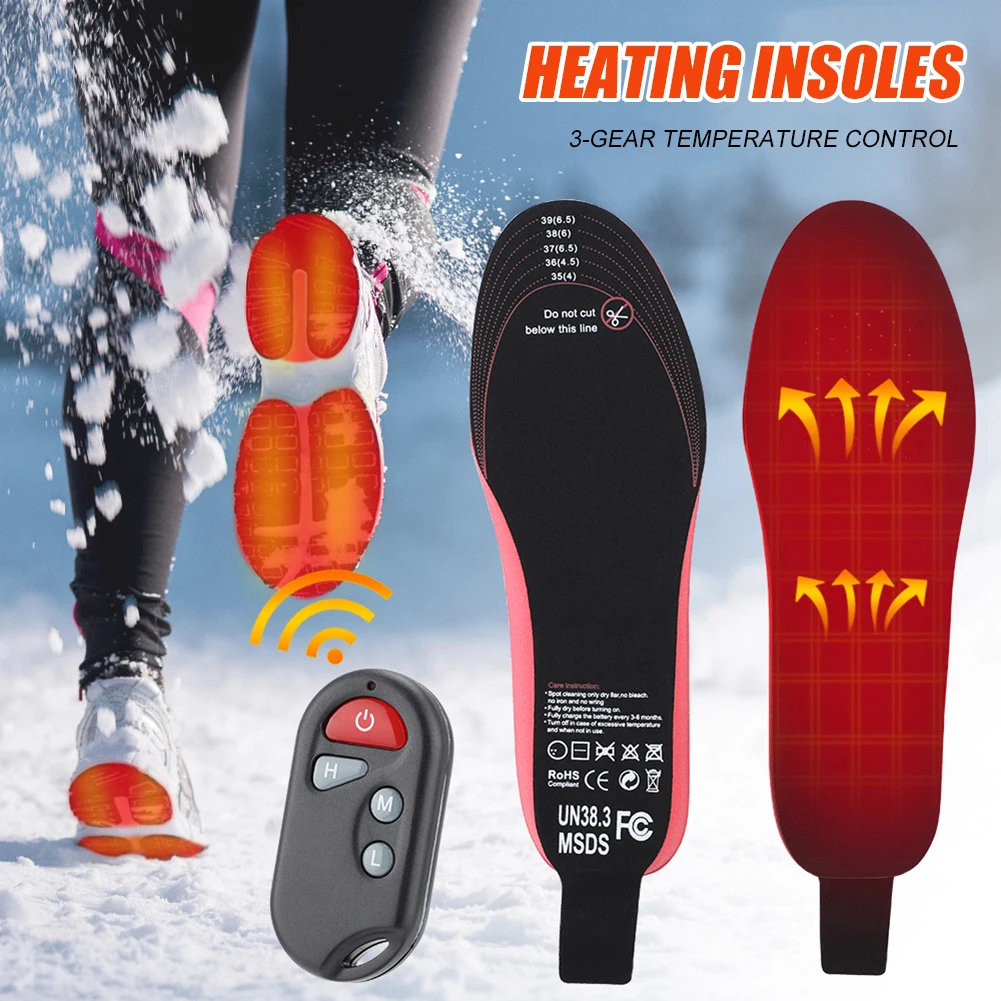 

Winter Electric Heated Insoles with Remote Control Rechargeable Thermal Insoles Foot Warmer For Outdoor Skiing Cycling Hunting