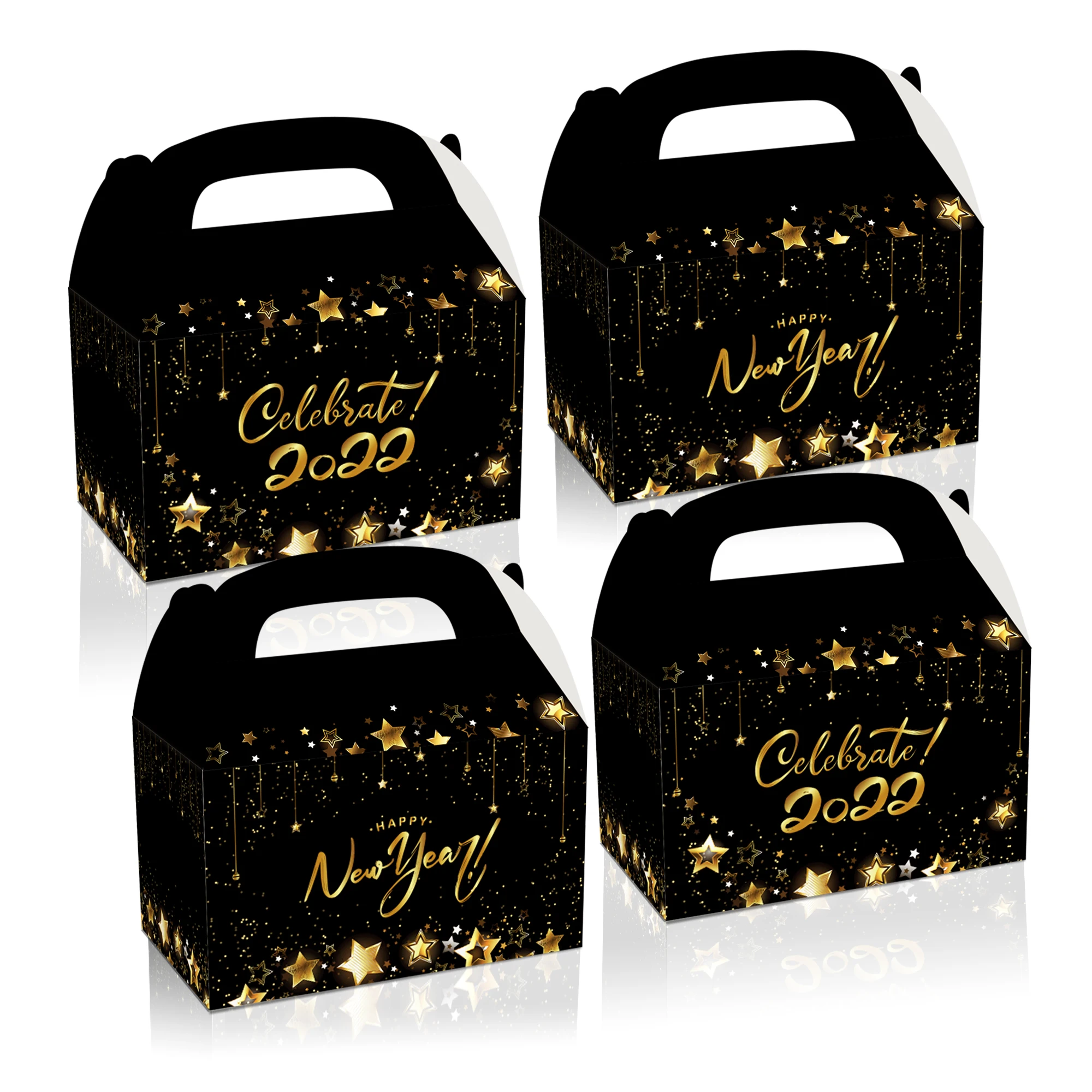 

DD067 4Pcs 2022 Happy New Year Party Portable Gift Boxes Birthday Celebrate 2022 New Year Party Candy Packing Gifts Decorations