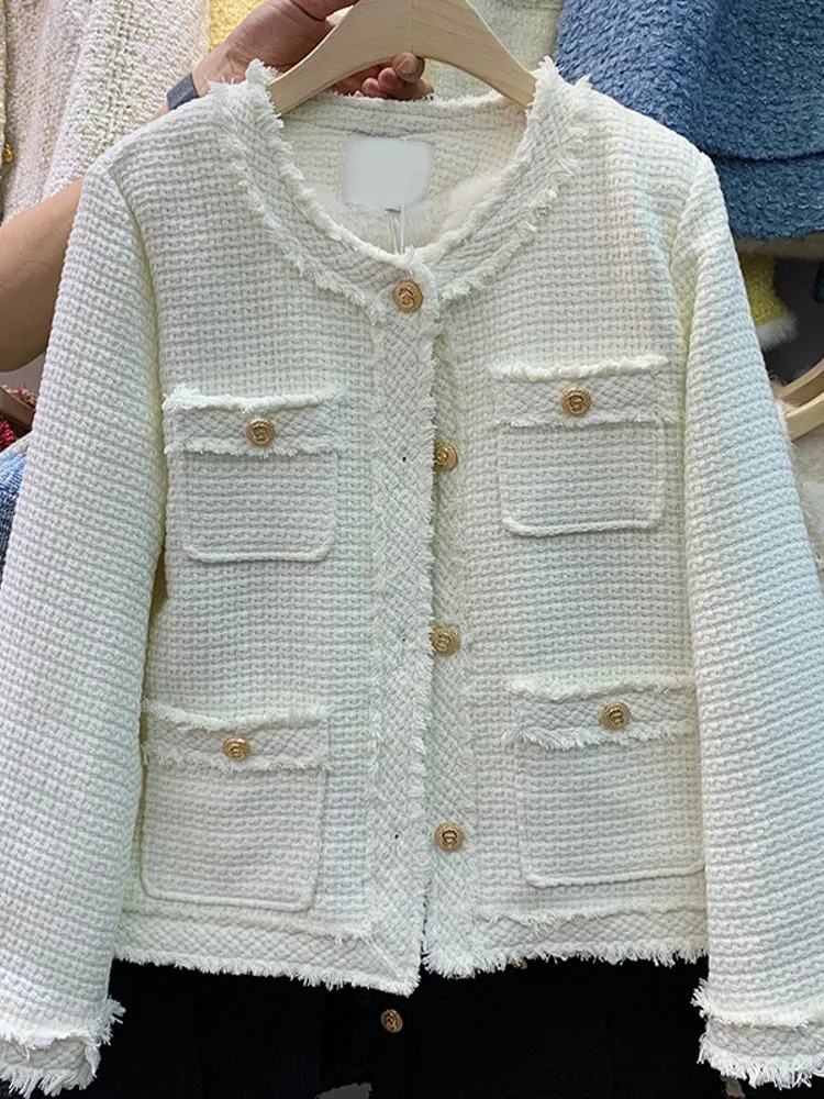 

High Quality French Vintage Small Fragrance Tassels Tweed Jacket For Women Fashion Luxury Brand Coats Jaqueta Casacos