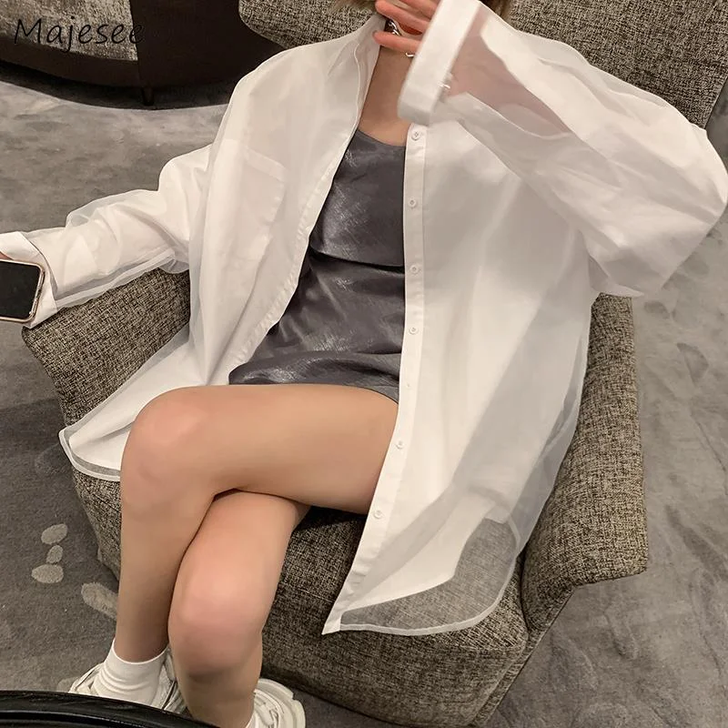 

Shirts Women Korean Fashion Casual All-match Solid Double-deck Summer Sun-proof Sweet Chic Cozy Feminine BF Style New Popular
