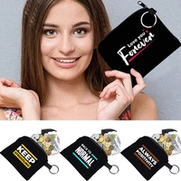 unisex canvas coin purse print phrase pattern coin money card holder wallet keyring case organizer key storage pouch for kid