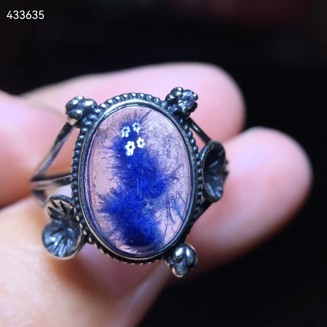 

Natural Blue Rutilated Dumortierite Quartz Adjustable Ring Crystal 12.5/8.5mm Oval Jewelry Woman Men Ring Jewelry AAAAA