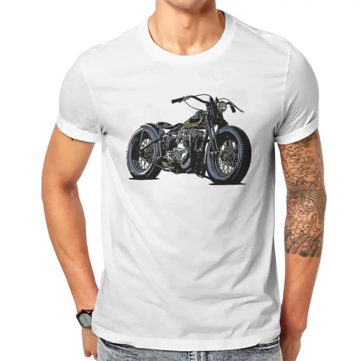 

Wholesale Vintage motorcycle sketch in black Unisex Tri-Blend T-Shirt Red Couples Punk For Boy Mens Clothes 103145