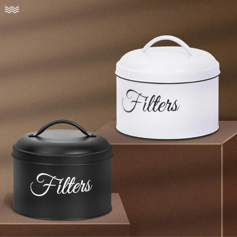 

Coffee Filter Holder, Basket Coffee Filter Storage With Lid, Round Coffee Filter Container For Counter