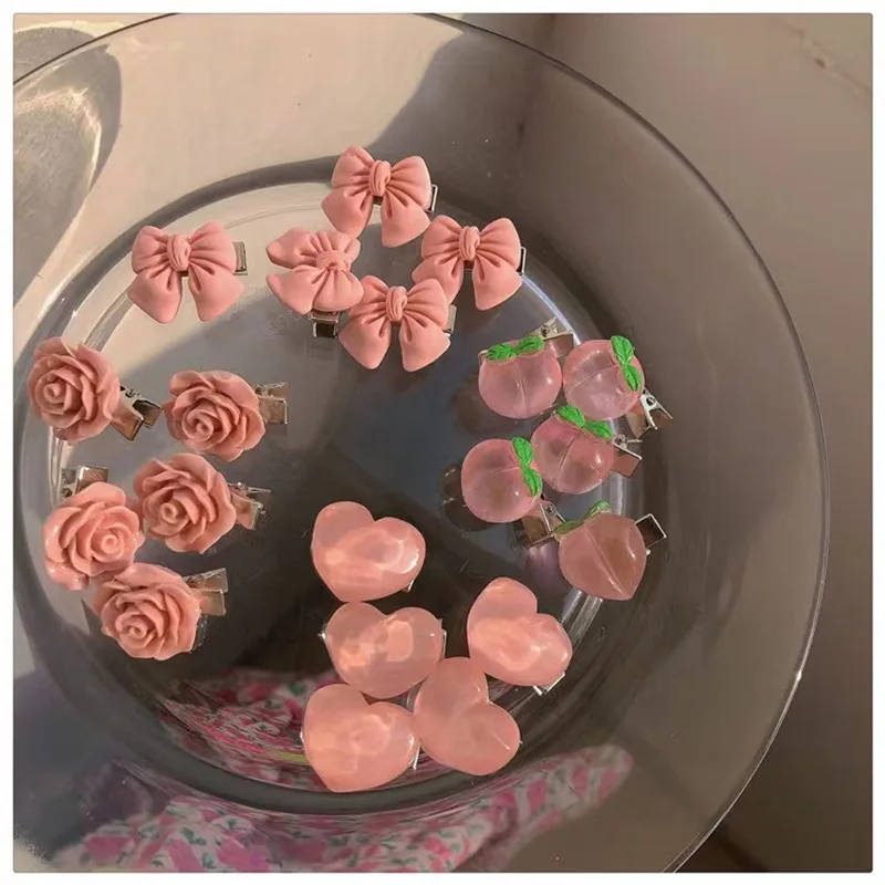 

Korean New Fashion Pink Hair Clip Series Bow Peach Hairpin Camellia Peach Heart Edge Clip Hair Accessories For Women Girls 1pc