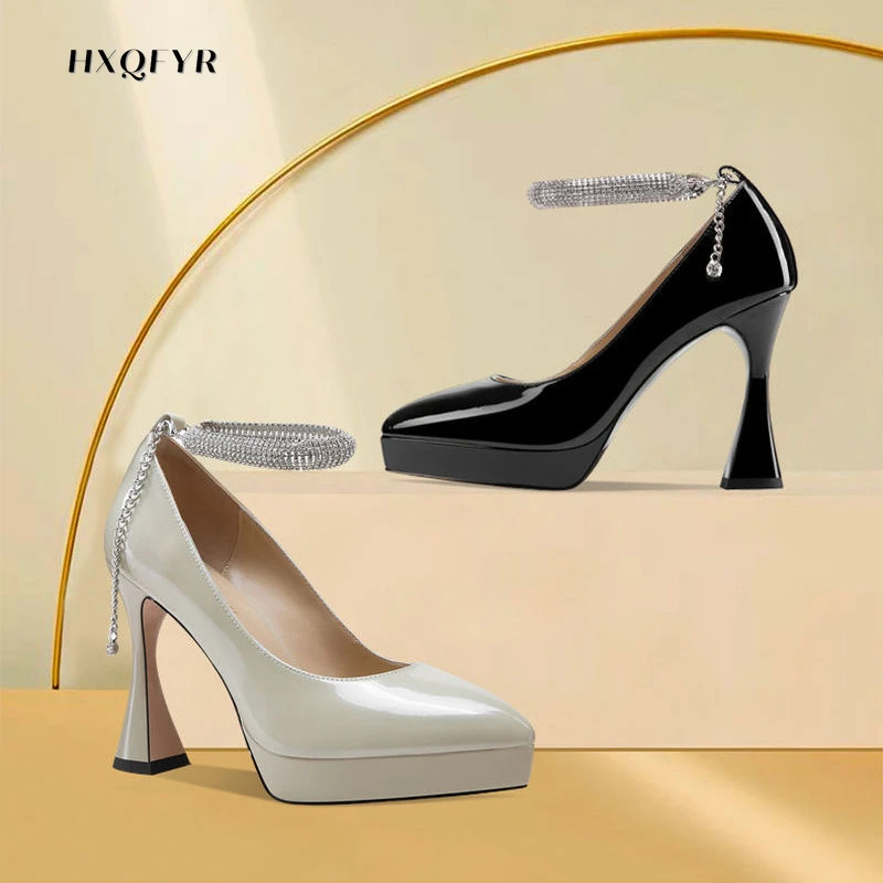 

womens shoes 2022 Sexy Ladies Thin Heeled Pumps Platform Patent Leather Concise Super High Heels Shoes Woman Wedding Party Shoes