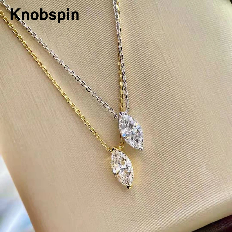 

Knobspin 100% 925 Sterling Silver Lab created moissanite Marquise Shaped Pendant Necklaces For Women Wedding Party Fine Jewelry